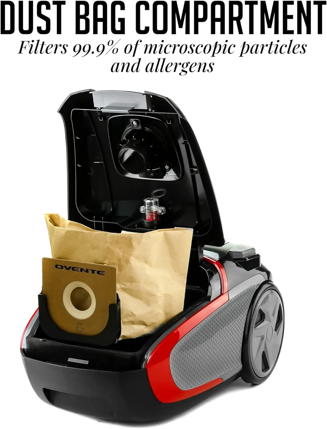 OVENTE ST1600B Electric Vacuum Cleaner, Adjustable Suction, Stainless Steel Wand, Automatic Cord Rewind, Lightweight, Black - Image 5