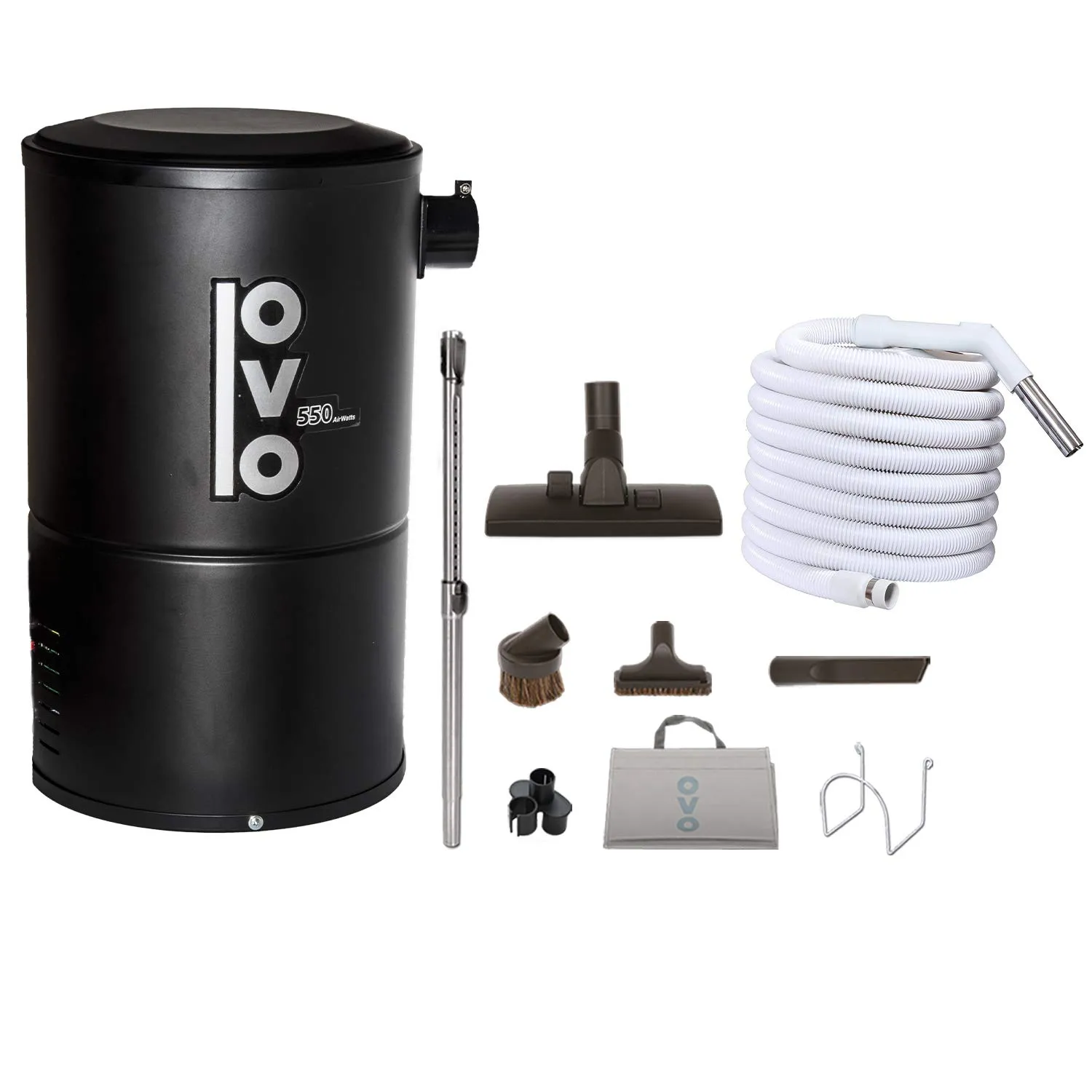 OVO 550AW Compact Central Vacuum System with 30ft Accessory Kit - Powerful & Silent, Black