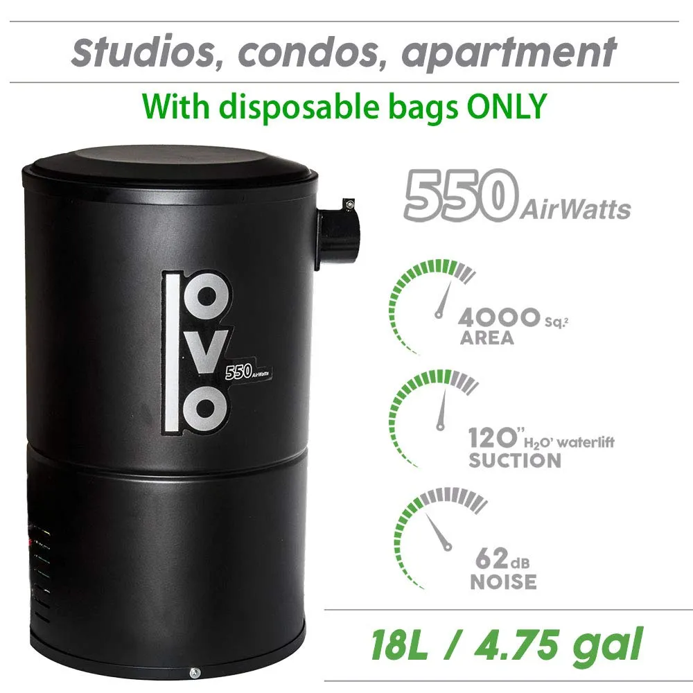 OVO 550AW Compact Central Vacuum System with 30ft Accessory Kit - Powerful & Silent, Black - Image 2