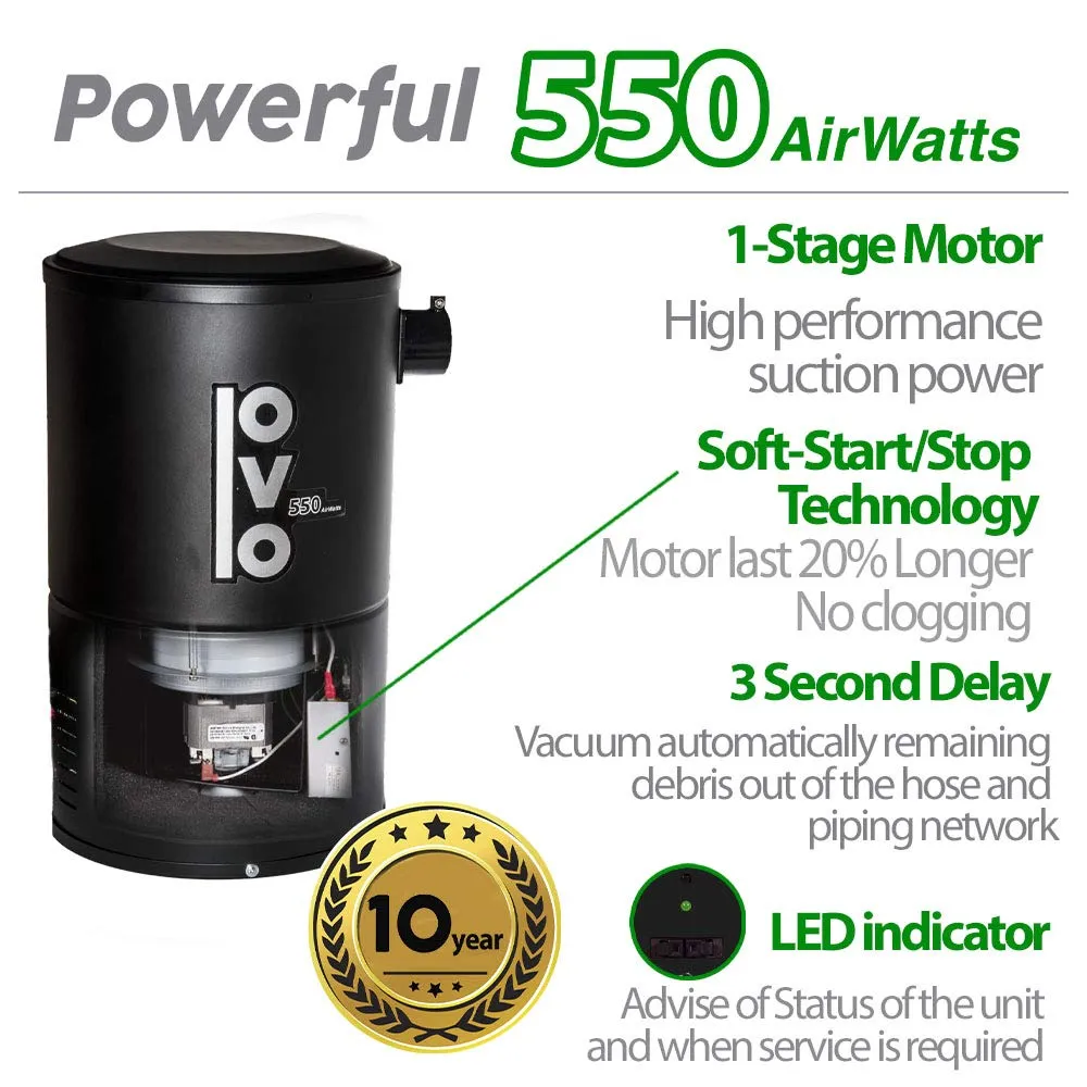OVO 550AW Compact Central Vacuum System with 30ft Accessory Kit - Powerful & Silent, Black - Image 3