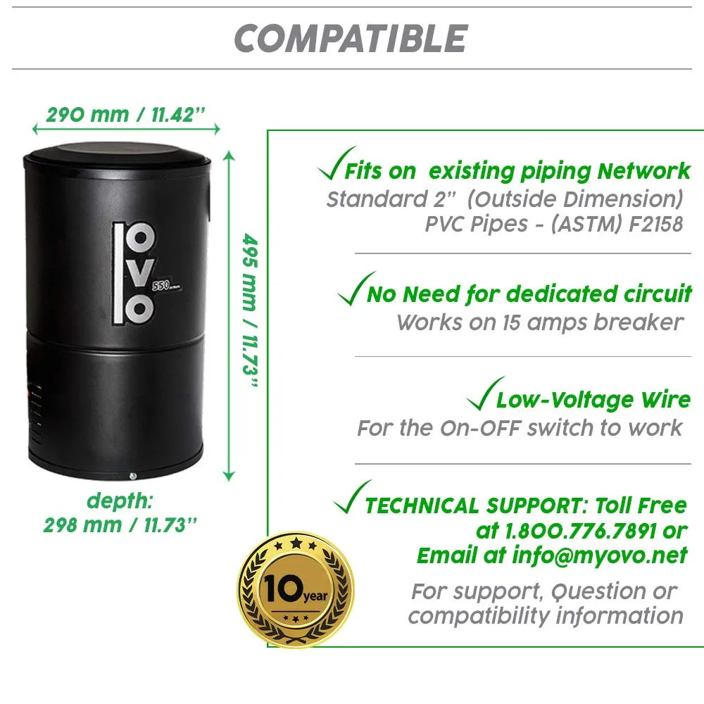 OVO 550AW Compact Central Vacuum System with 30ft Accessory Kit - Powerful & Silent, Black - Image 4