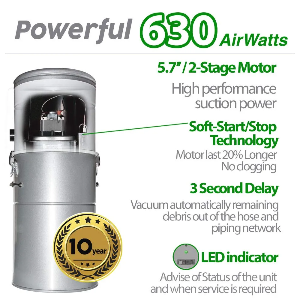 OVO 630AW Large Central Vacuum System, Hybrid Filtration, Covers 7500 sq.ft, 6.6 Gal Canister - Image 3