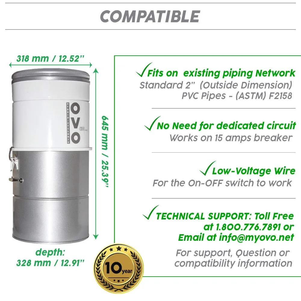 OVO 630AW Large Central Vacuum System, Hybrid Filtration, Covers 7500 sq.ft, 6.6 Gal Canister - Image 7