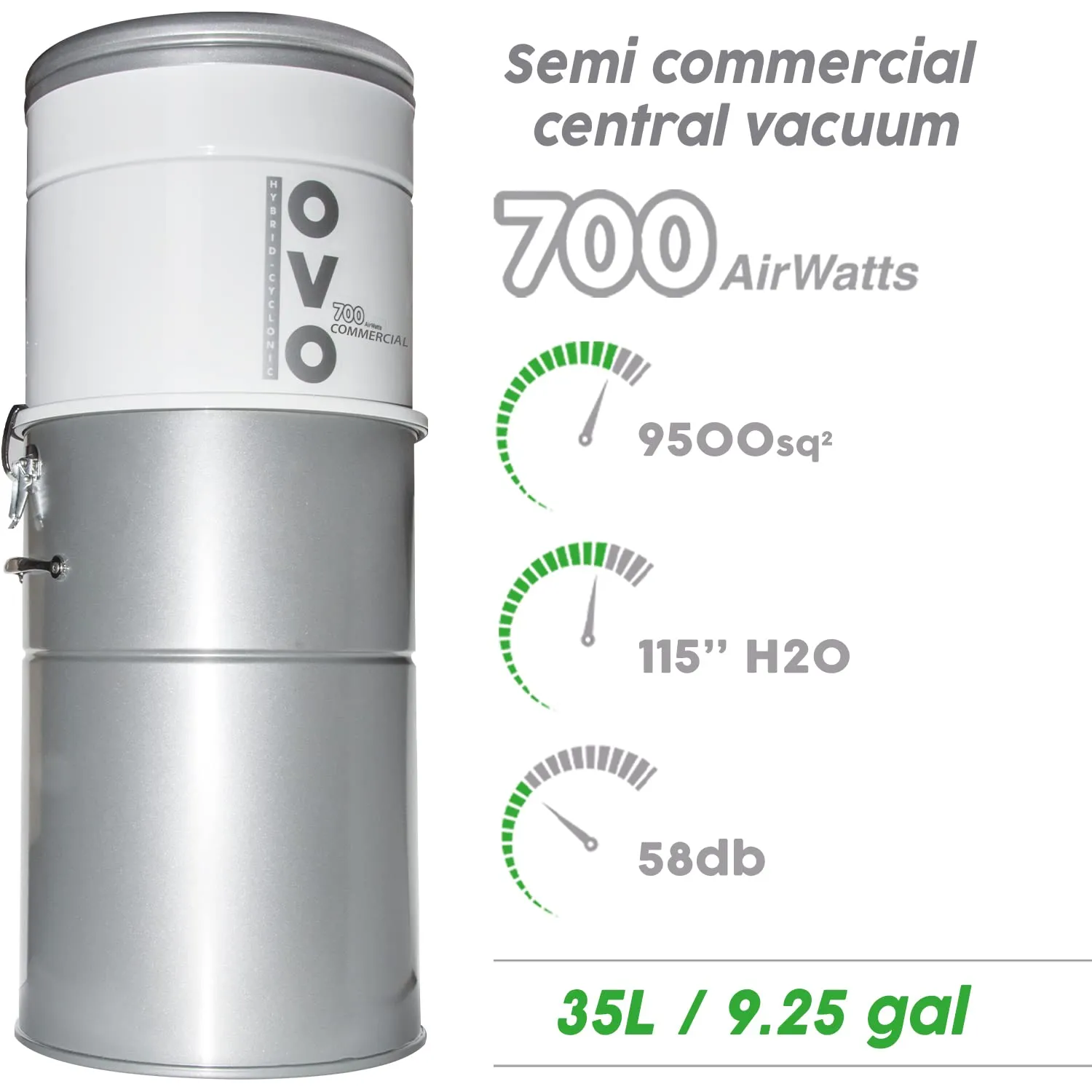 OVO Semi Commercial Central Vacuum System - 700 Airwatts Power Unit, 35L, Hybrid Filtration, White - Image 2