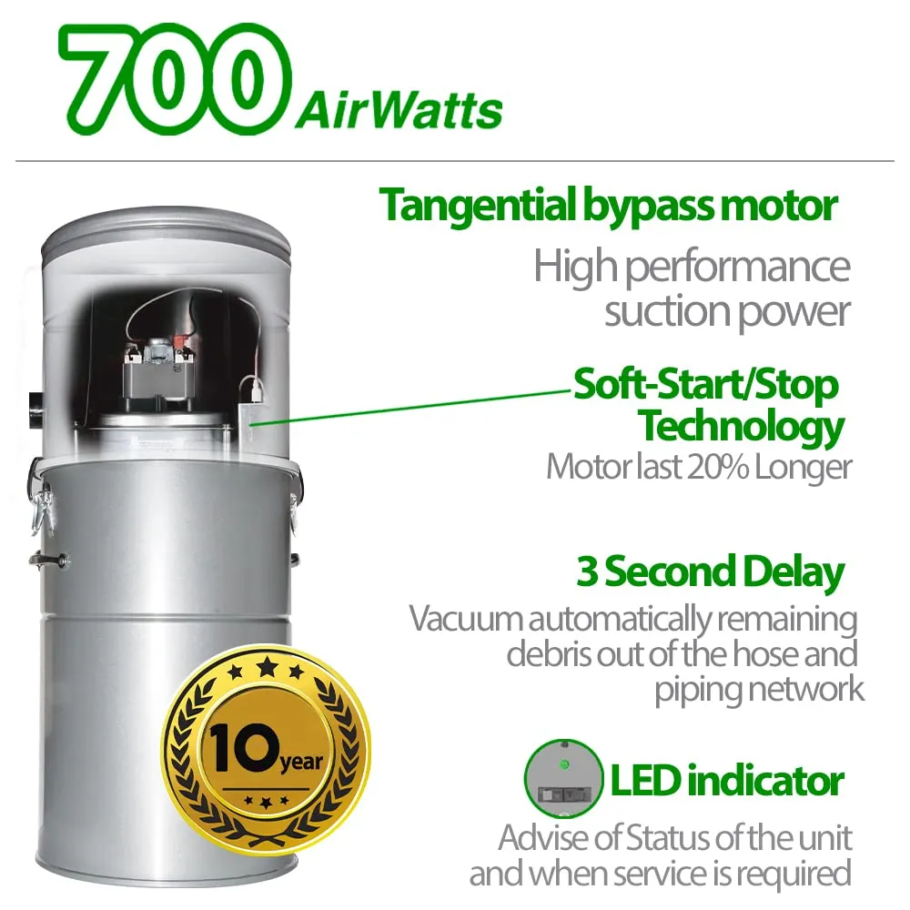 OVO Semi Commercial Central Vacuum System - 700 Airwatts Power Unit, 35L, Hybrid Filtration, White - Image 3