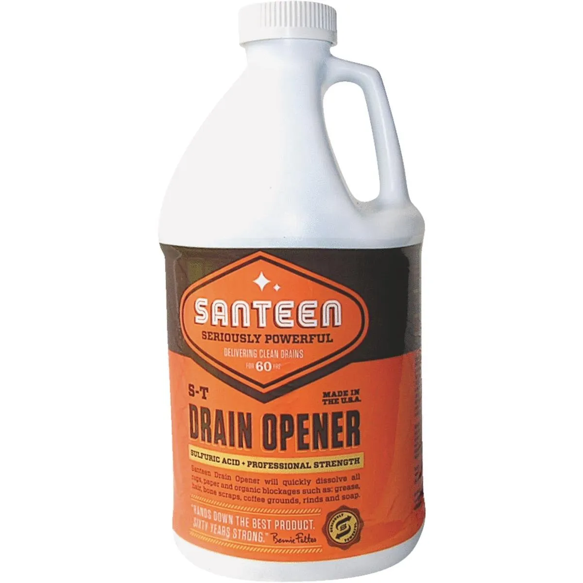 Powerful Drain Opener with Sulfuric Acid, 1/2 Gallon, 4 Pack, Yellow Bottle for Grease & Pipes