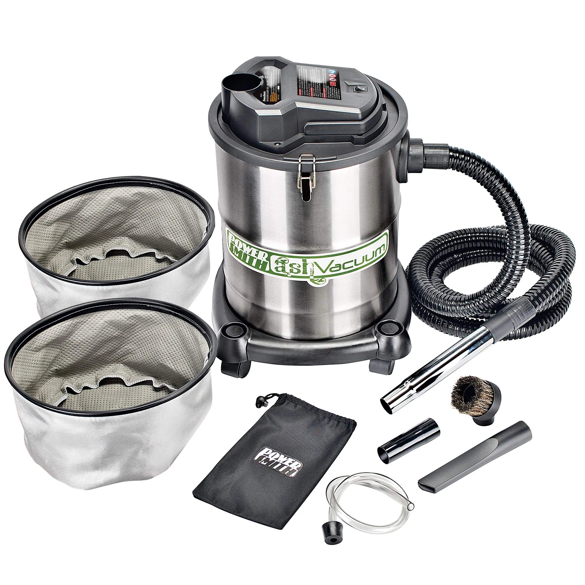 PowerSmith PAVC102 10 Amp 4 Gallon Ash Vacuum/Blower with 10' Hose and 2 Filters, Silver