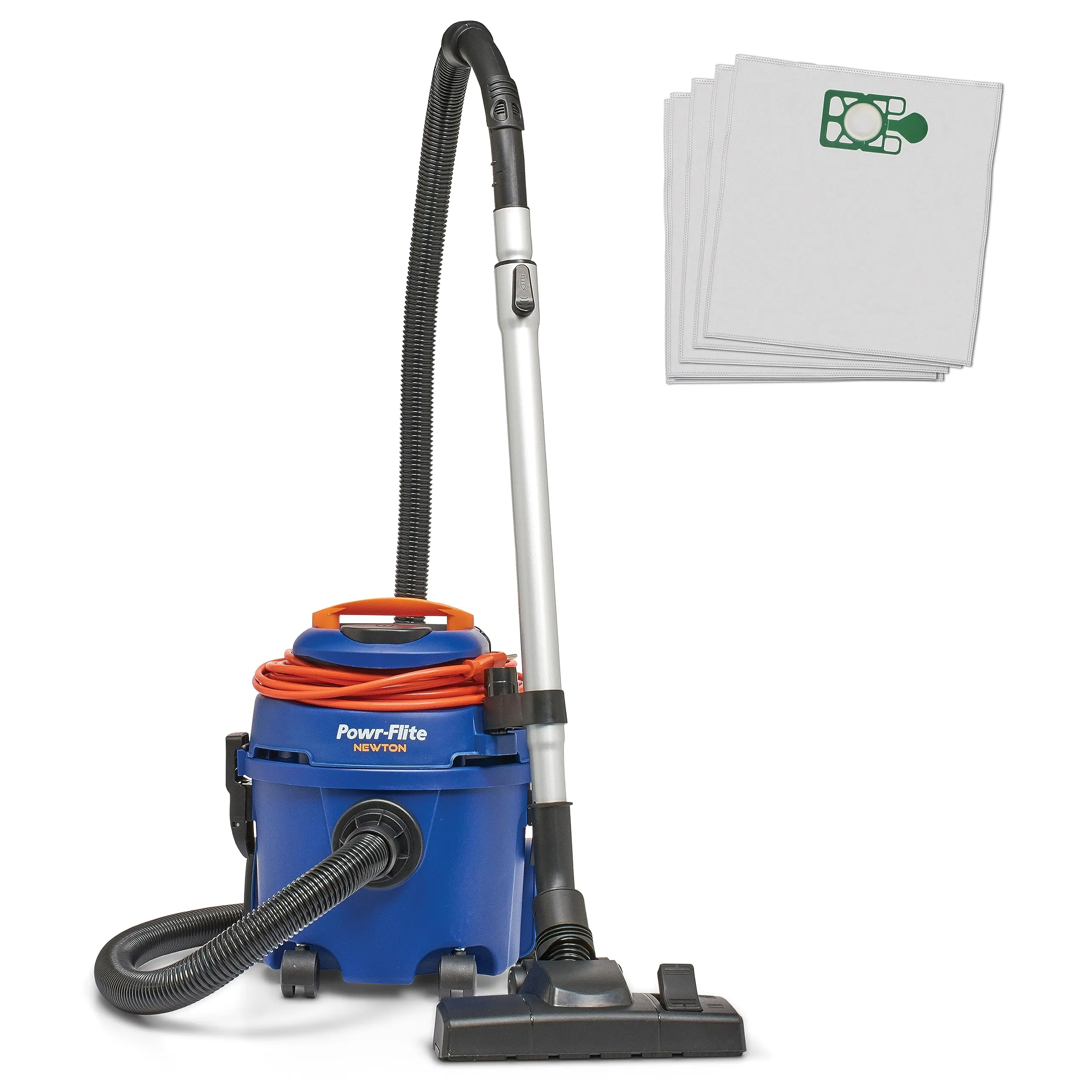 Powr-Flite Newton Dry Canister Vacuum with 25 Bags, HEPA Filtration, Powerful & Quiet for Hardwood