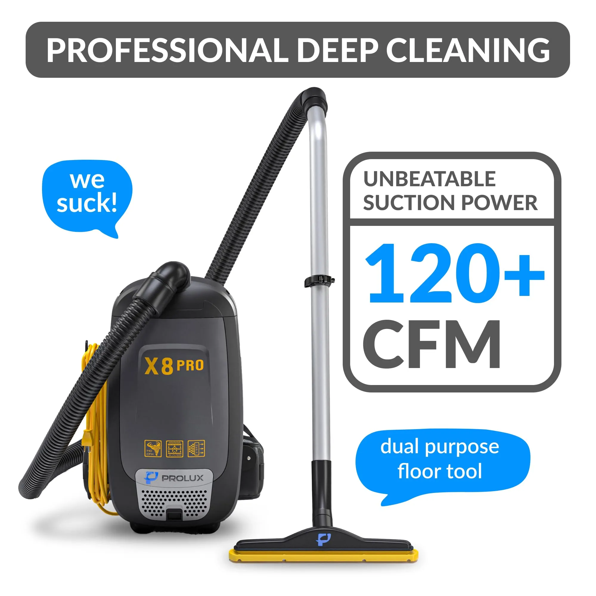 Prolux X8 Pro Backpack Vacuum with 4-Stage Filtration, Super-Suction & 50' Power Cord - Image 5