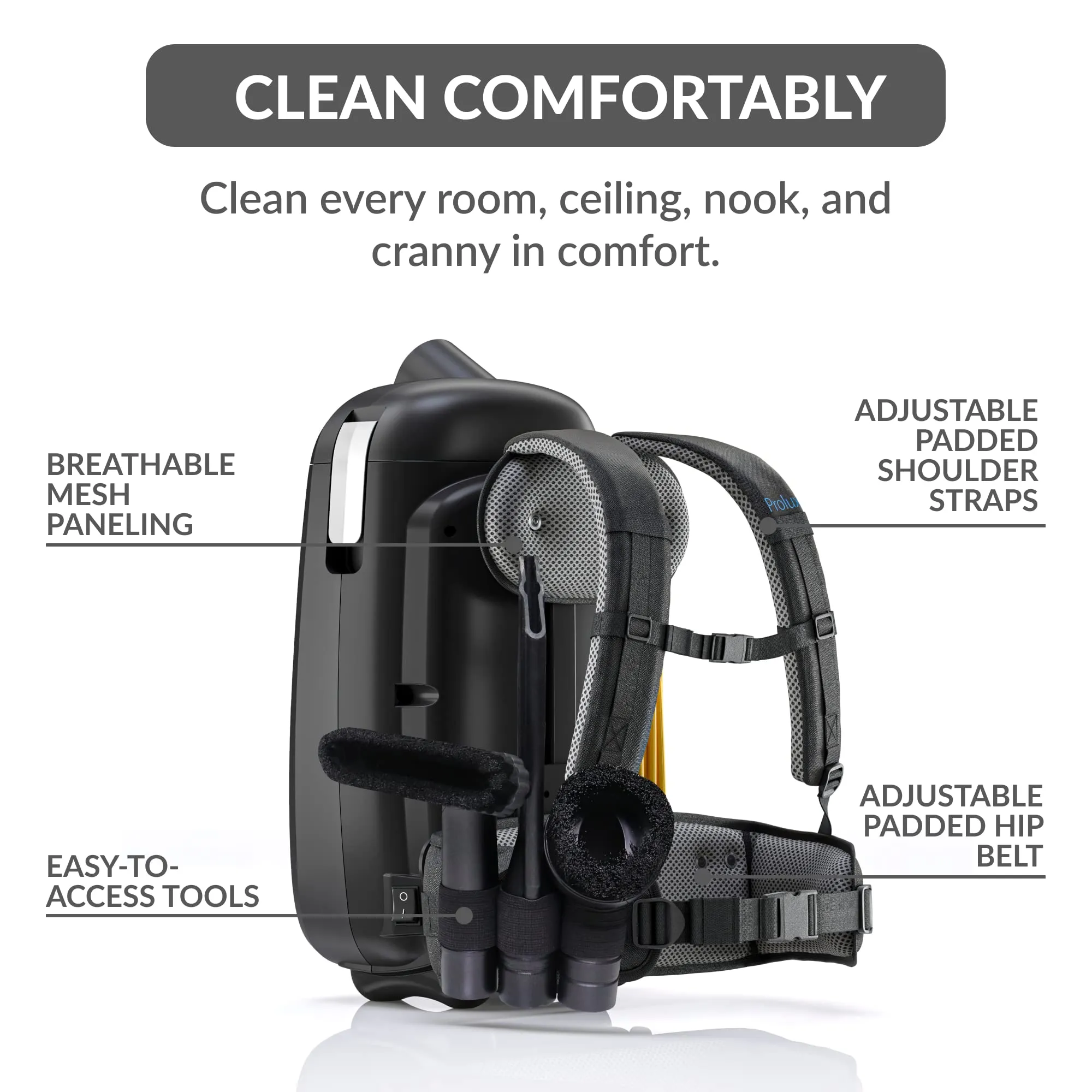 Prolux X8 Pro Backpack Vacuum with 4-Stage Filtration, Super-Suction & 50' Power Cord - Image 8