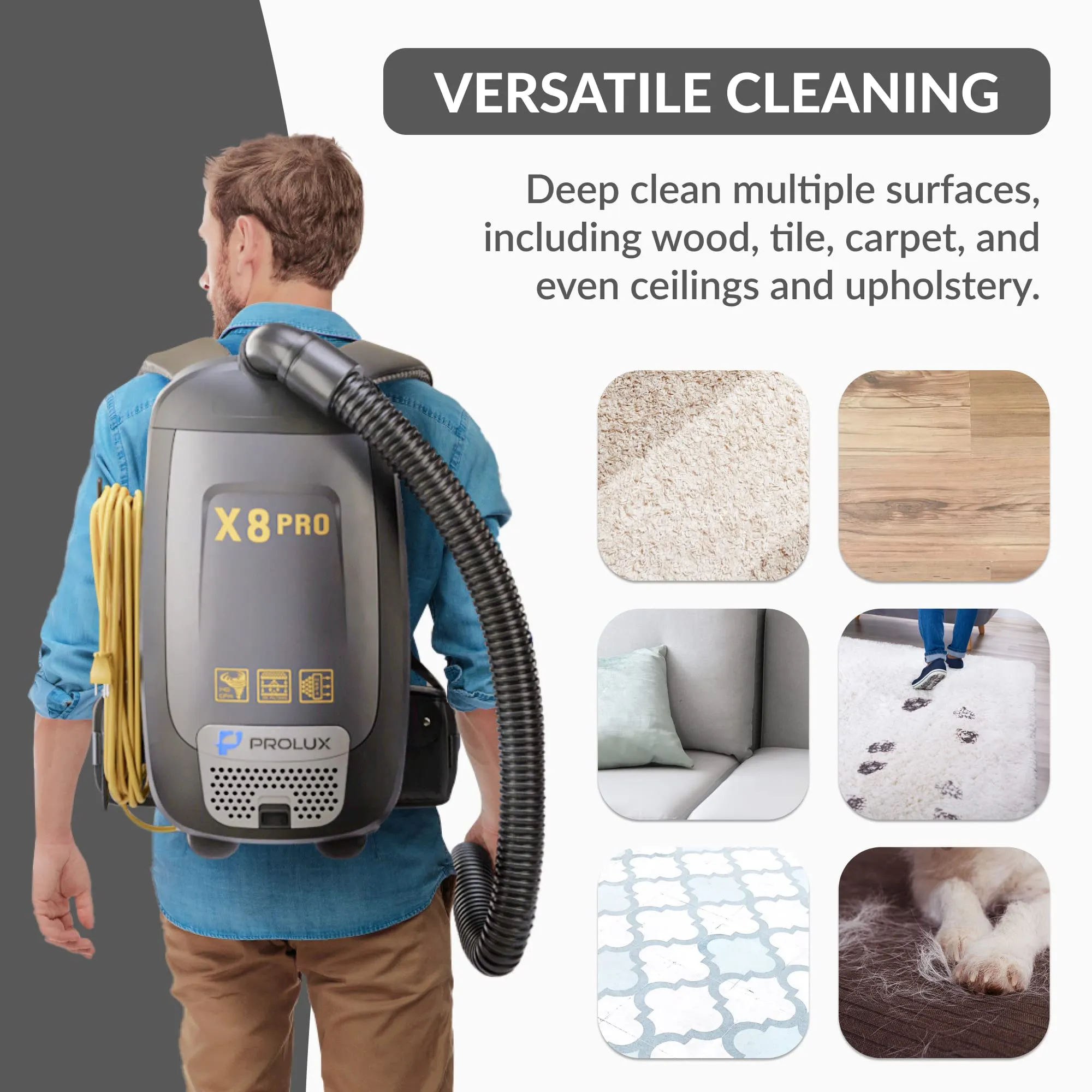 Prolux X8 Pro Backpack Vacuum with 4-Stage Filtration, Super-Suction & 50' Power Cord - Image 9