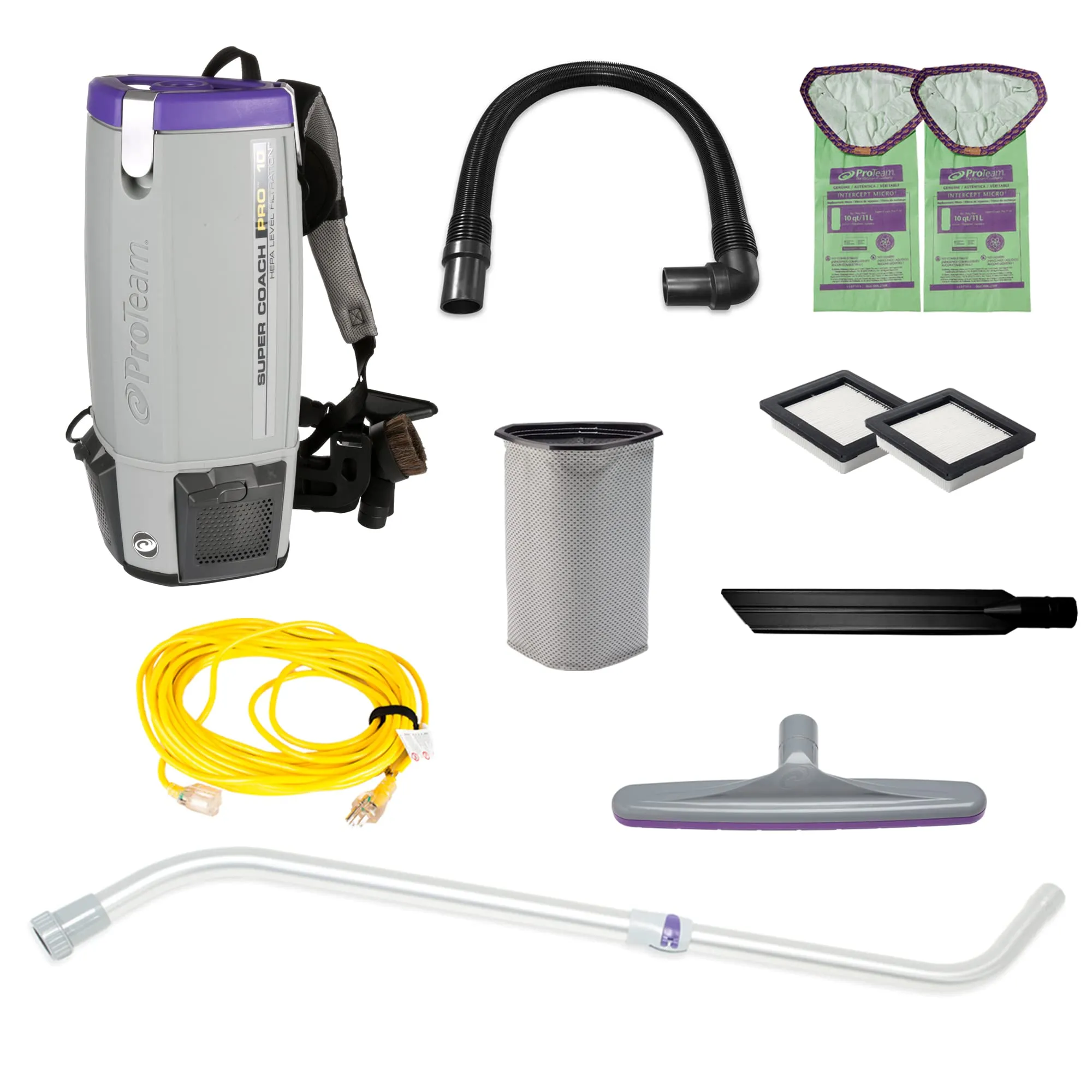 ProTeam Super Coach Pro 10 Backpack Vacuum with Telescoping Wand, 10 Quart, Corded, 107303