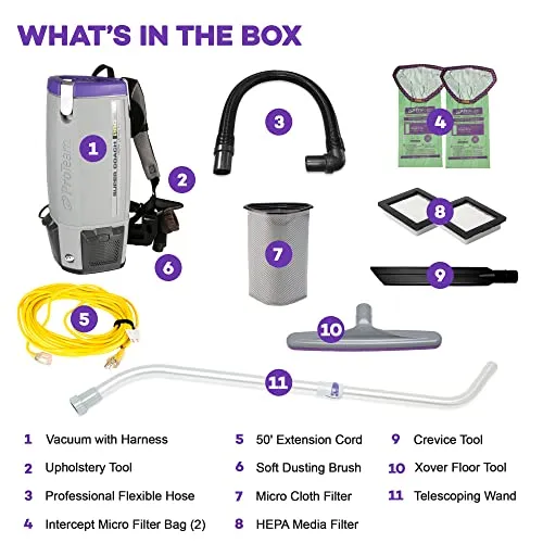 ProTeam Super Coach Pro 10 Backpack Vacuum with Telescoping Wand, 10 Quart, Corded, 107303 - Image 2