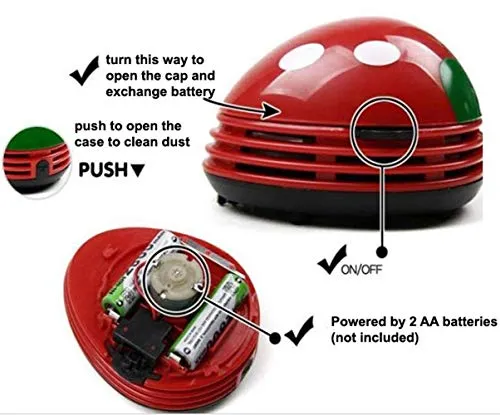 Red Beetle Shaped Portable Desk Vacuum Cleaner - Mini Cute Dust Sweeper for Home & Car - Image 4
