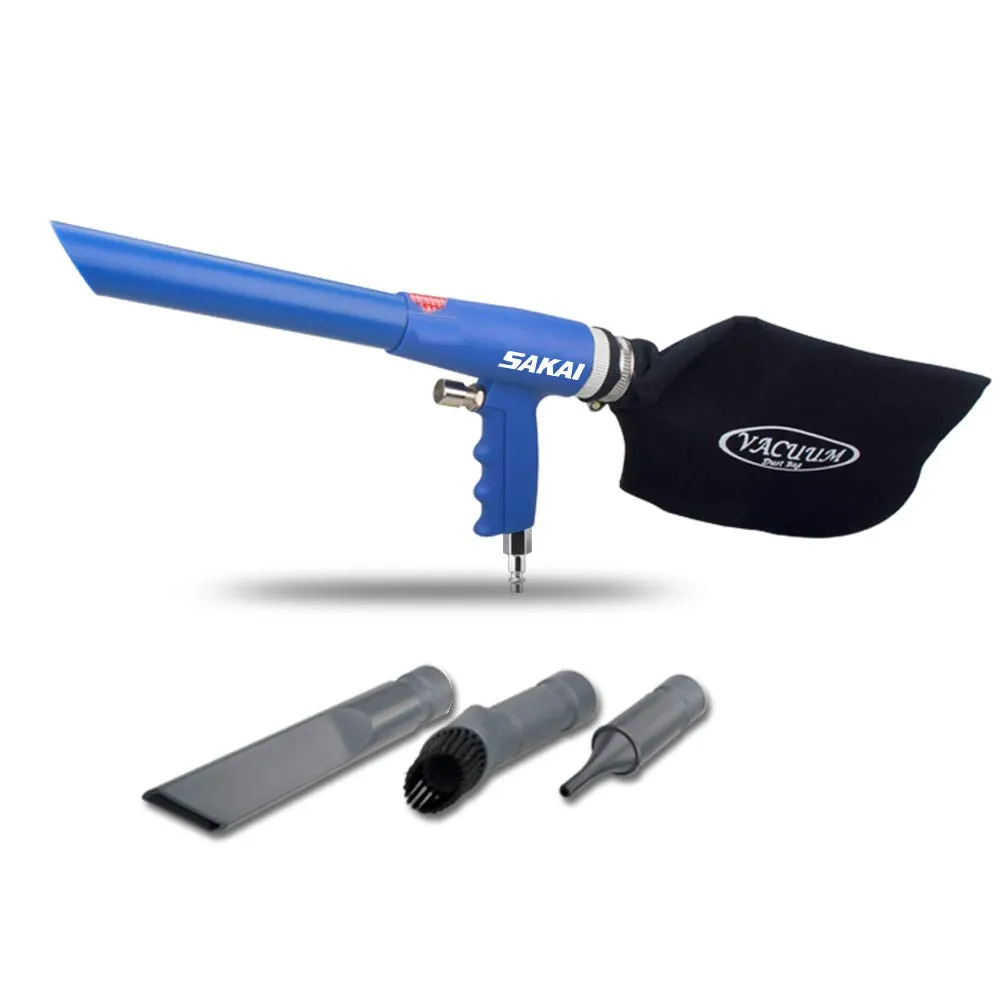 SAKAI 2-in-1 Air Powered Vacuum Kit - Blow Gun & Suction Vacuum with 6 Attachments, Lightweight