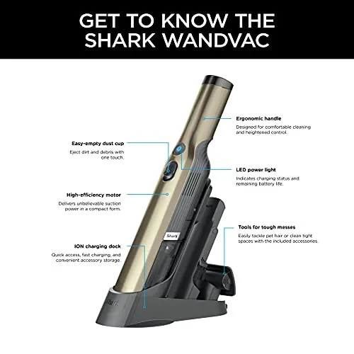 Shark WANDVAC Cordless Hand Vac, 1.4 lbs Lightweight Vacuum with Powerful Suction & Charging Dock - Image 13