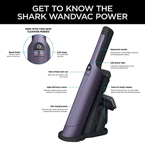 Shark WANDVAC POWER PET Cordless Hand Vacuum, Ultra-Lightweight, Powerful Suction, Purple - Image 15