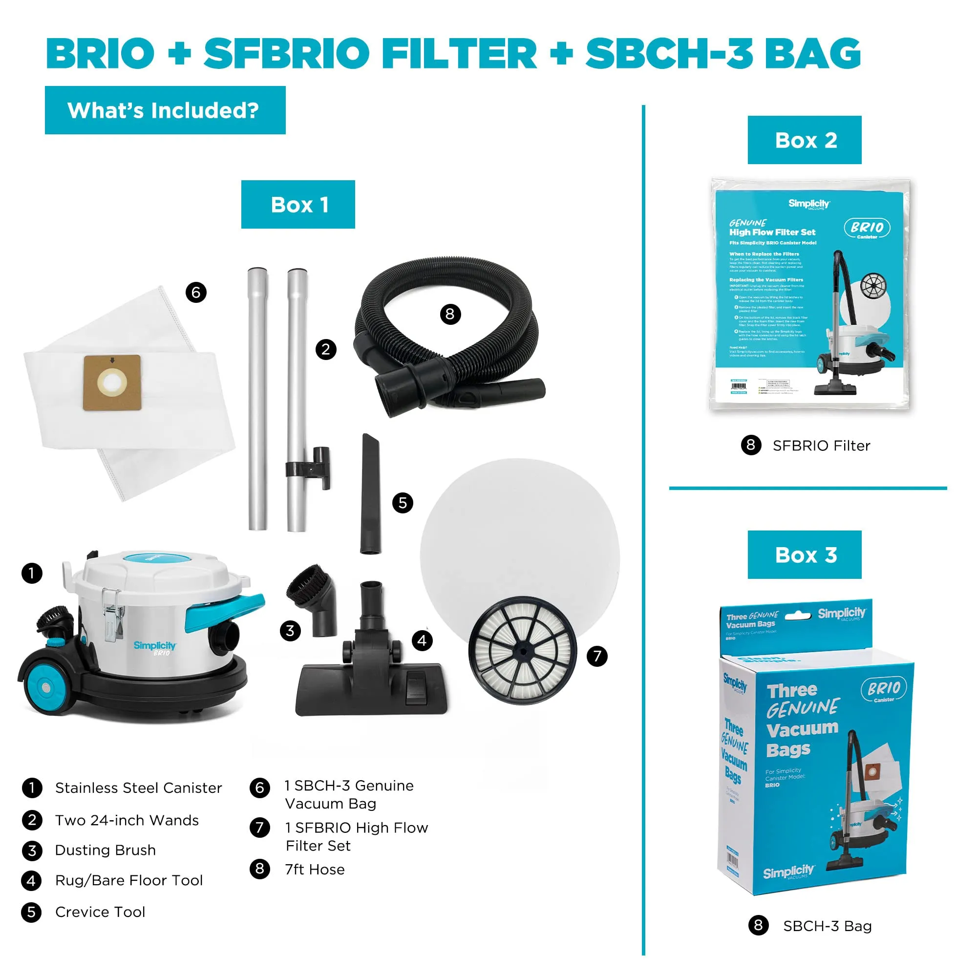 Simplicity Vacuums Brio Bagged Canister Vacuum Bundle with HEPA Filter Set for Floors & Rugs - Image 2