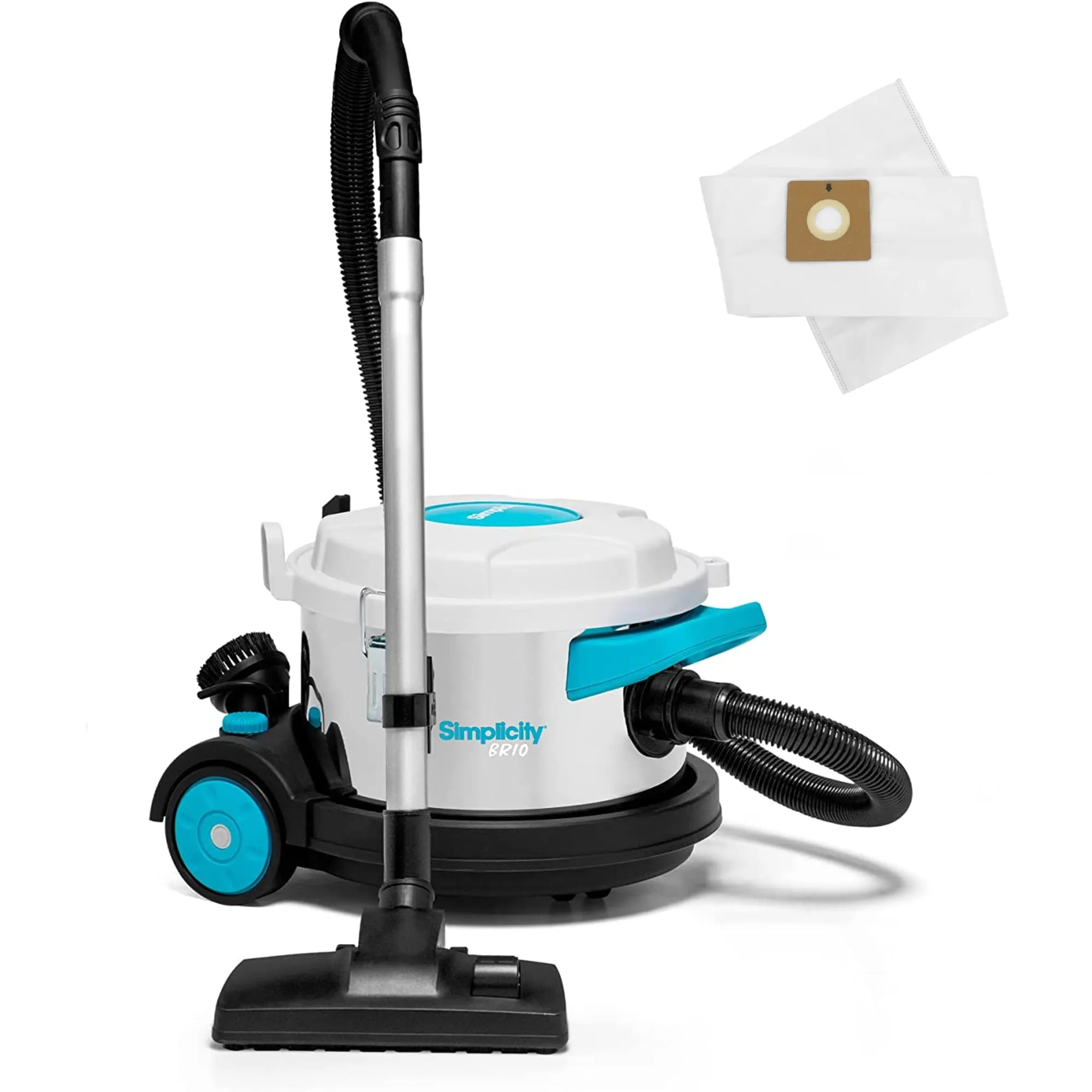 Simplicity Vacuums Brio Dry Canister Vacuum & 3-Pack Bag Set - Heavy Duty for Hardwood & Rugs