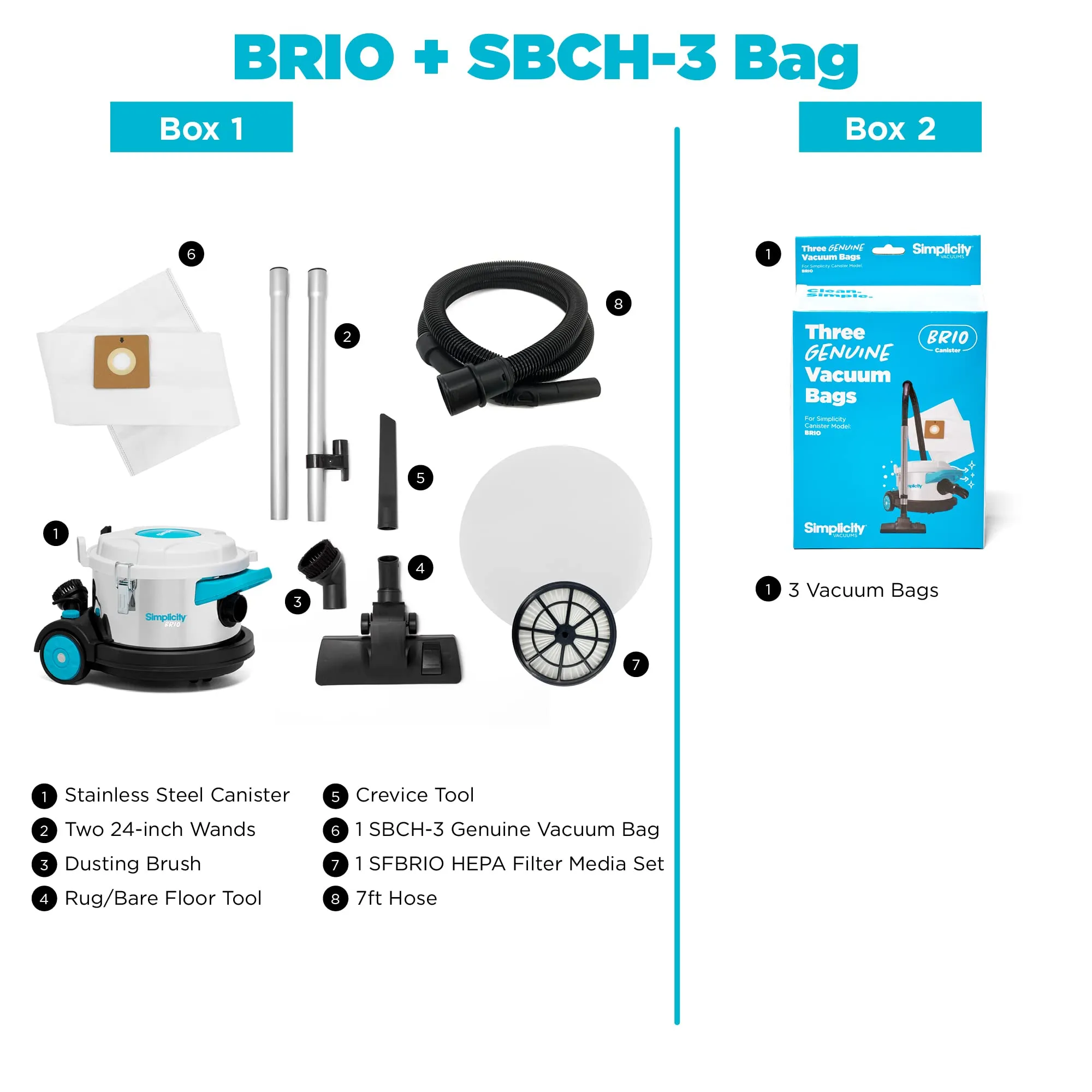 Simplicity Vacuums Brio Dry Canister Vacuum & 3-Pack Bag Set - Heavy Duty for Hardwood & Rugs - Image 2
