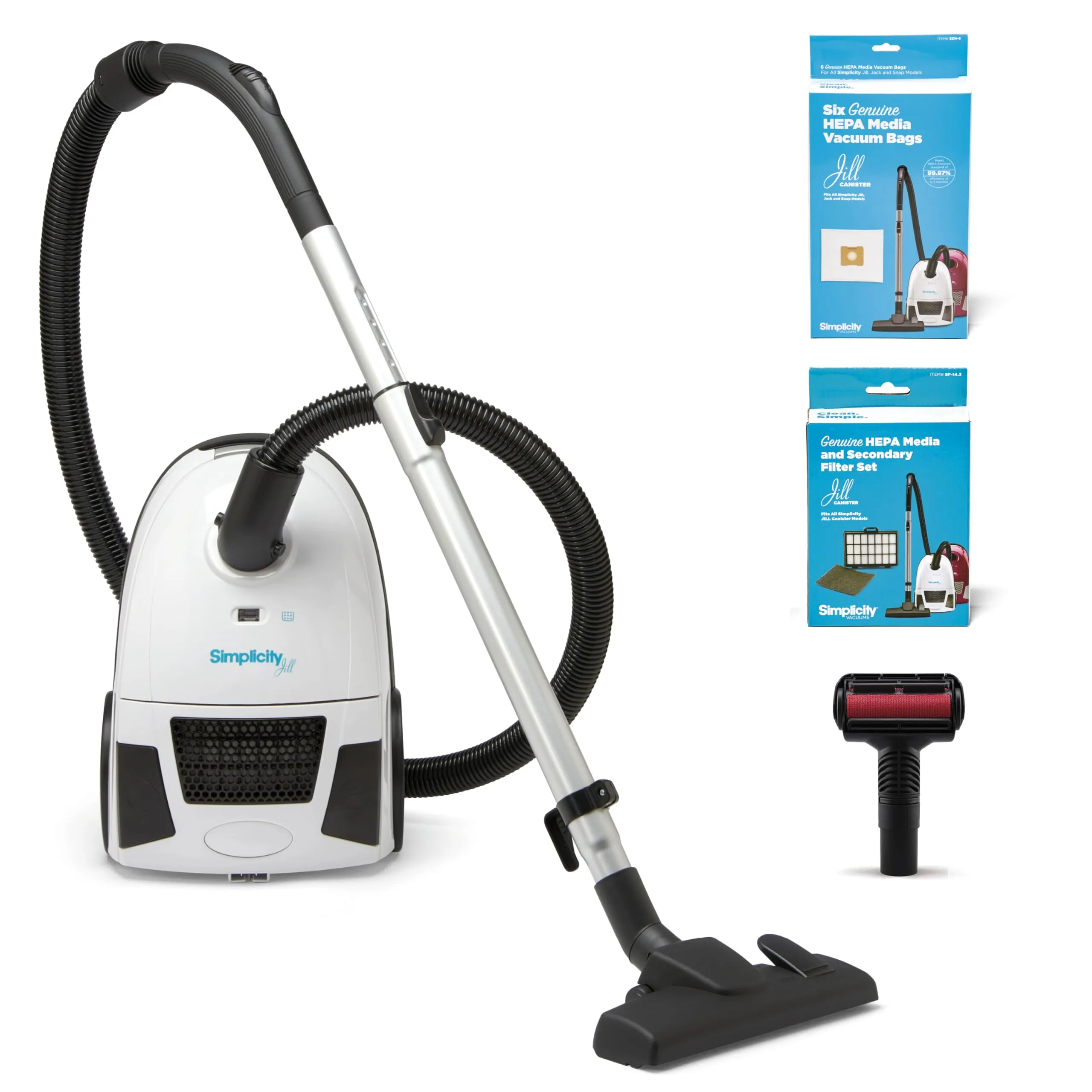 Simplicity Vacuums Jill Canister Vacuum with Pet Tool, HEPA Filter, and 6 Bags for Efficient Cleaning