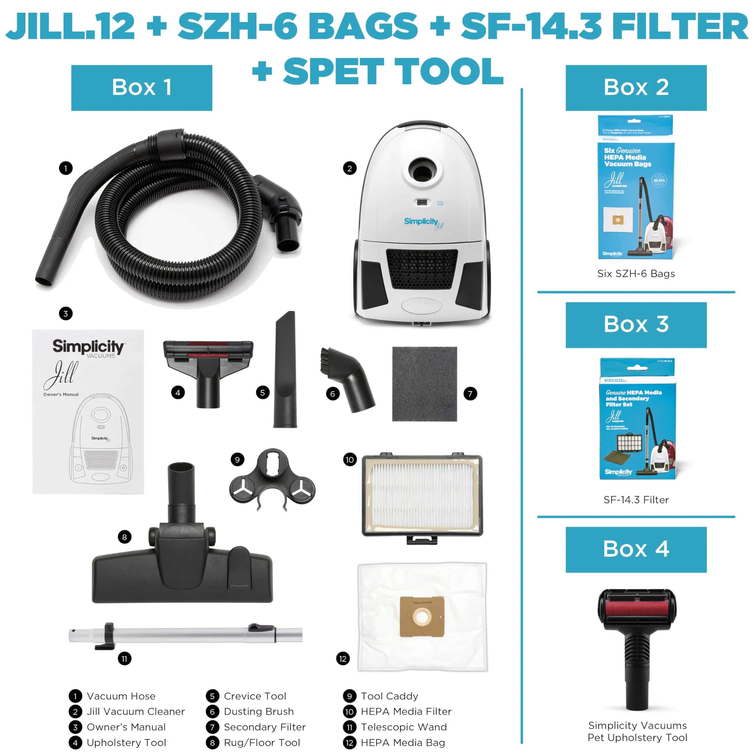 Simplicity Vacuums Jill Canister Vacuum with Pet Tool, HEPA Filter, and 6 Bags for Efficient Cleaning - Image 2