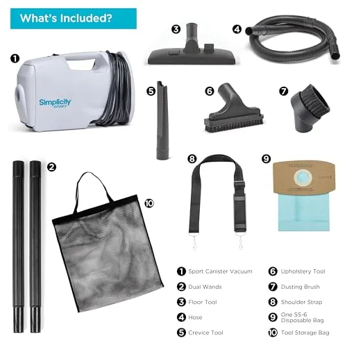 Simplicity Vacuums Sport Small Canister Vacuum Cleaner - Lightweight, High Suction, White, S100.6 - Image 2