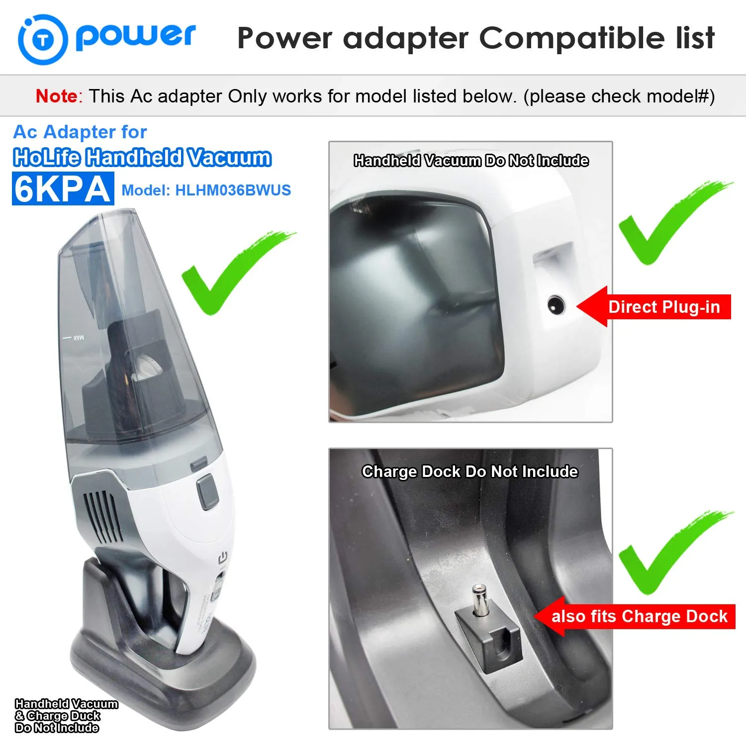 T Power AC DC Adapter for Holife HM036 6KPA Handheld Vacuum Cleaner - 14.8V Lithium Charger - Image 2