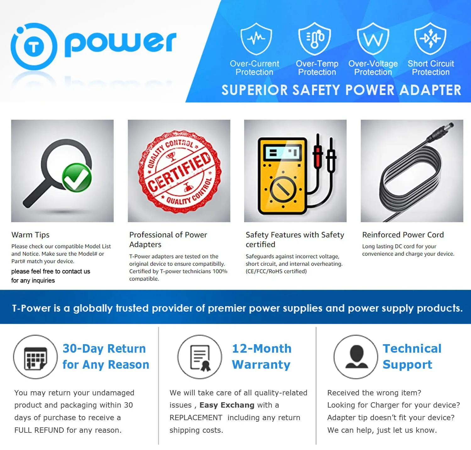 T Power AC DC Adapter for Holife HM036 6KPA Handheld Vacuum Cleaner - 14.8V Lithium Charger - Image 4