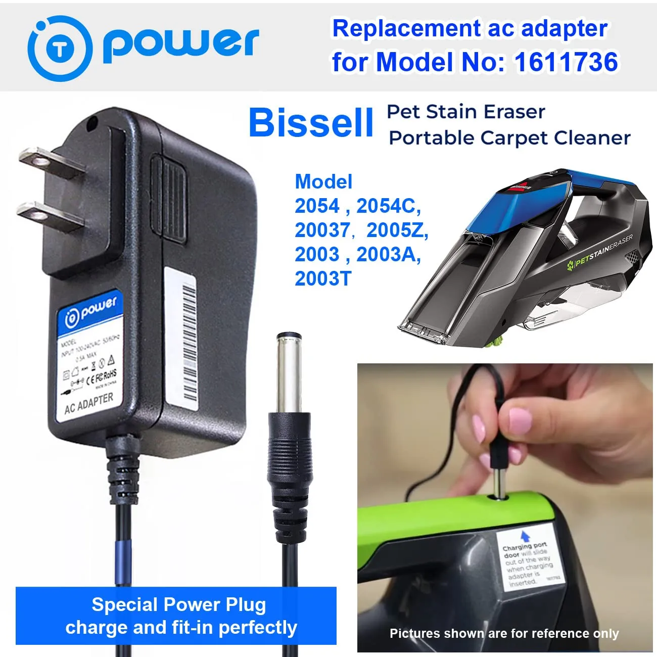 T POWER Charger for Bissell Pet Stain Eraser Models 2002, 20028, 2054 - Portable AC Adapter - Image 3