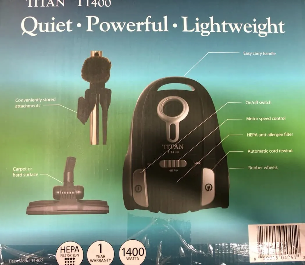 Titan T1400 Compact Canister Vacuum Cleaner - Powerful 12 Amp Motor, HEPA Filtration, Black - Image 3