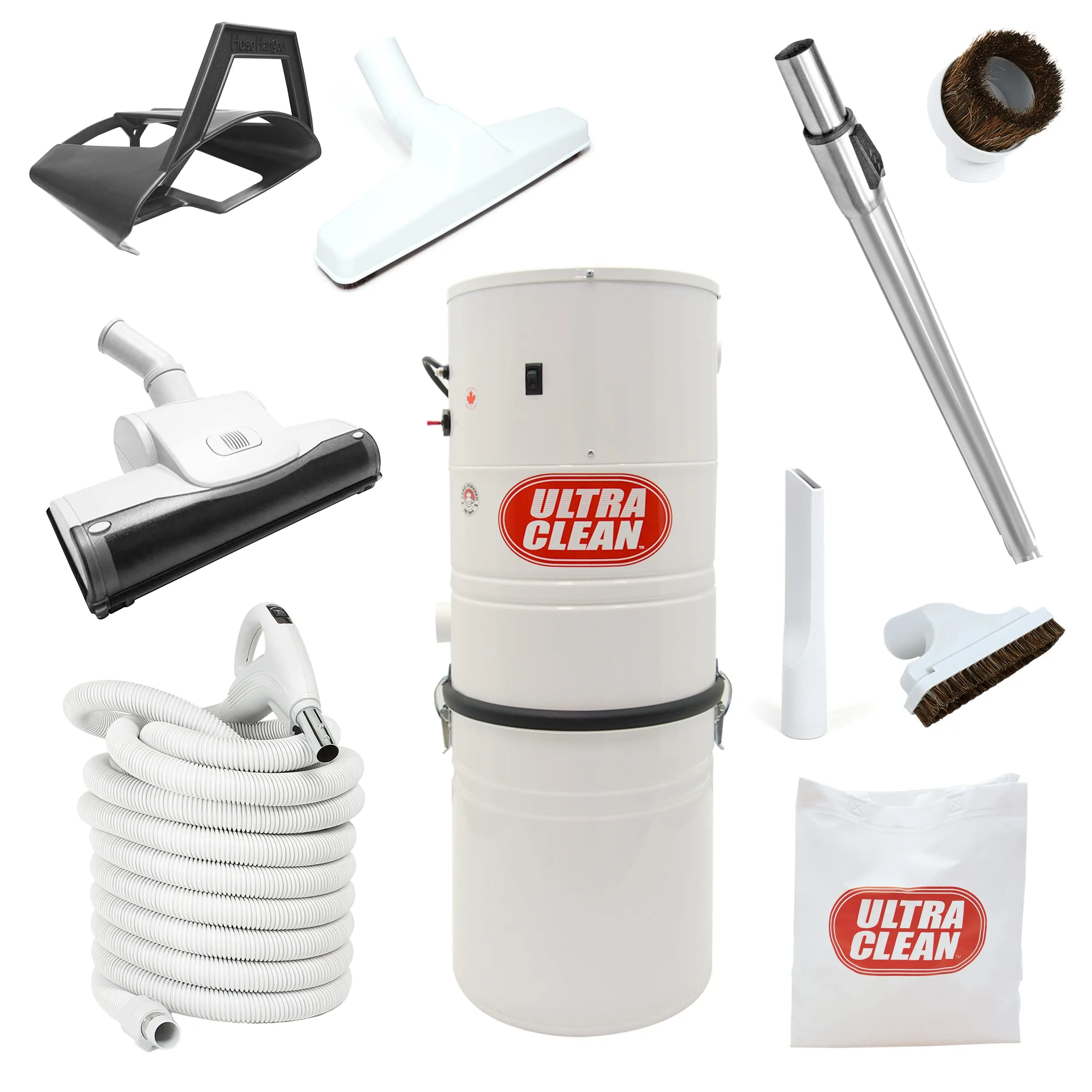 Ultra Clean SC100 Heavy Duty Central Vacuum System - 30 Ft White Hose, Turbo Brush & Accessories