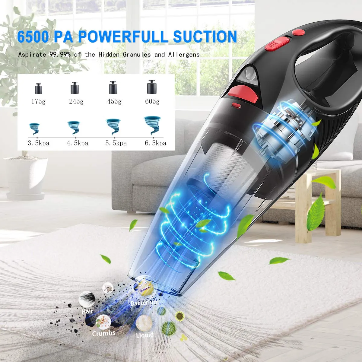 Uplift Handheld Vacuum Cleaner - Cordless 120W, 6.5kpa Suction, HEPA Filter, Rechargeable, Black 5 Uplift Handheld Vacuum Cleaner - Cordless 120W, 6.5kpa Suction, HEPA Filter, Rechargeable, Black - Image 5