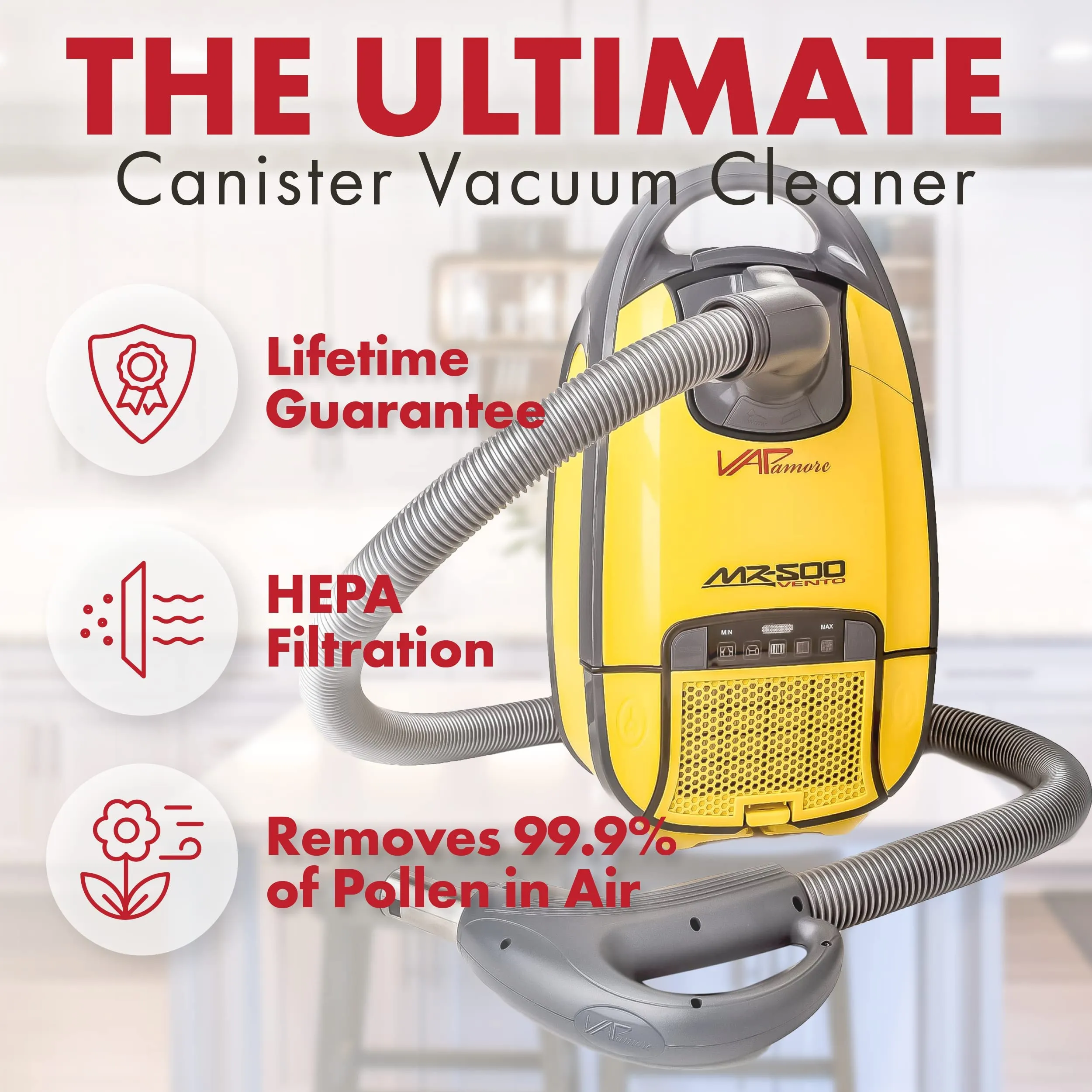 Vapamore MR-500 Vento Canister Vacuum Cleaner, 1400W, HEPA Filtration, Powerful Pet Hair Tools - Image 5