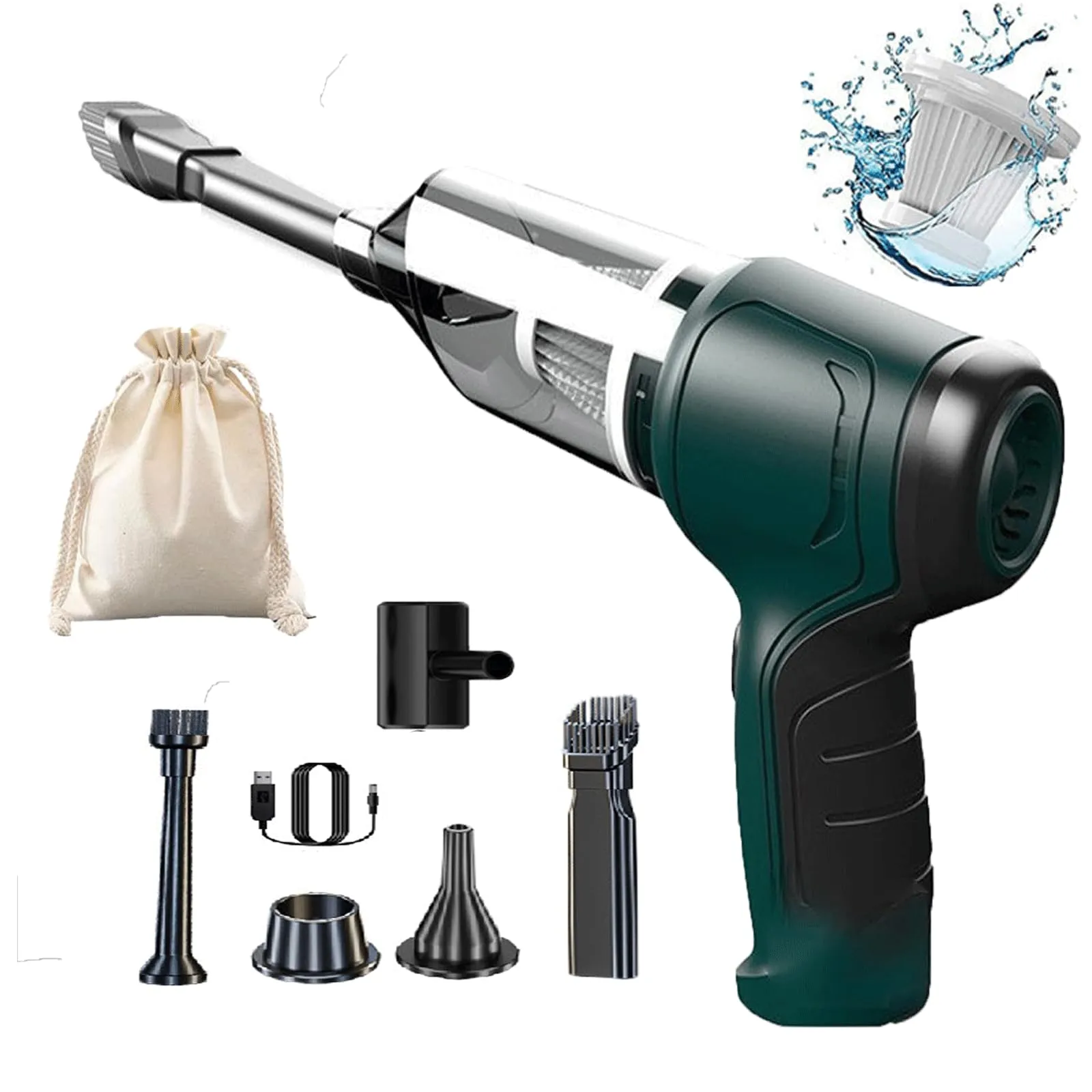 Vortix Electric Air Duster & Vacuum - 12000PA High Power Handheld Cleaner in Green for Versatile Cleaning