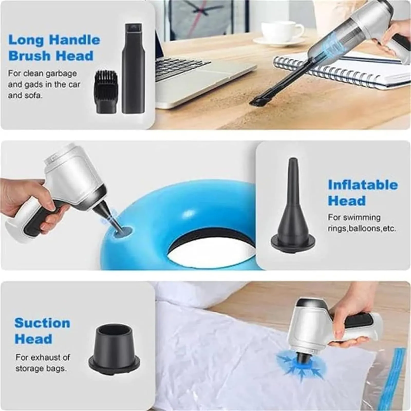 Vortix Electric Air Duster & Vacuum - Cordless Handheld Vacuum Cleaner, 9000PA Suction Power, Black - Image 2