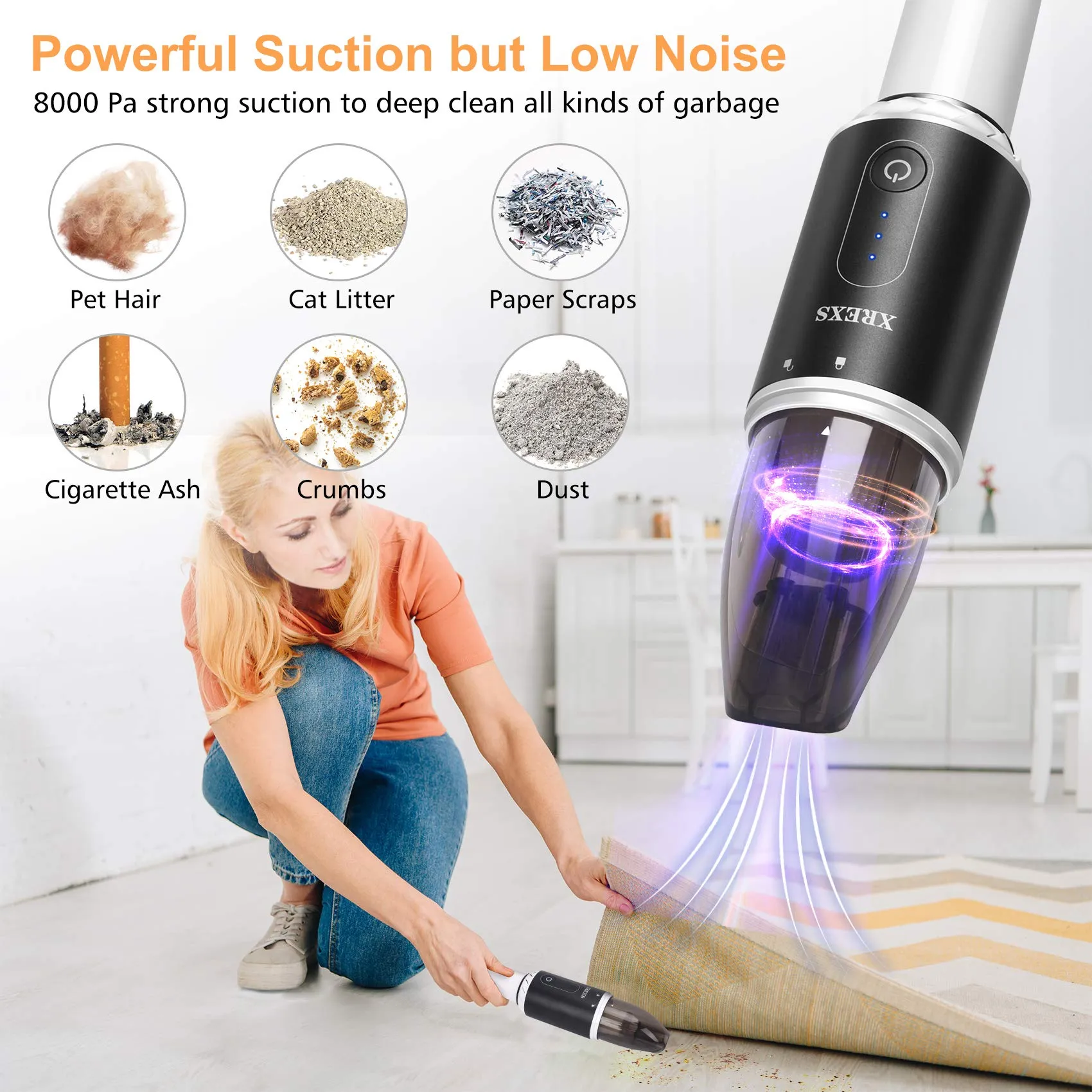 XREXS Cordless Handheld Vacuum Cleaner for Home & Car, 8000Pa Suction, Lightweight, Rechargeable 2 XREXS Cordless Handheld Vacuum Cleaner for Home & Car, 8000Pa Suction, Lightweight, Rechargeable - Image 2