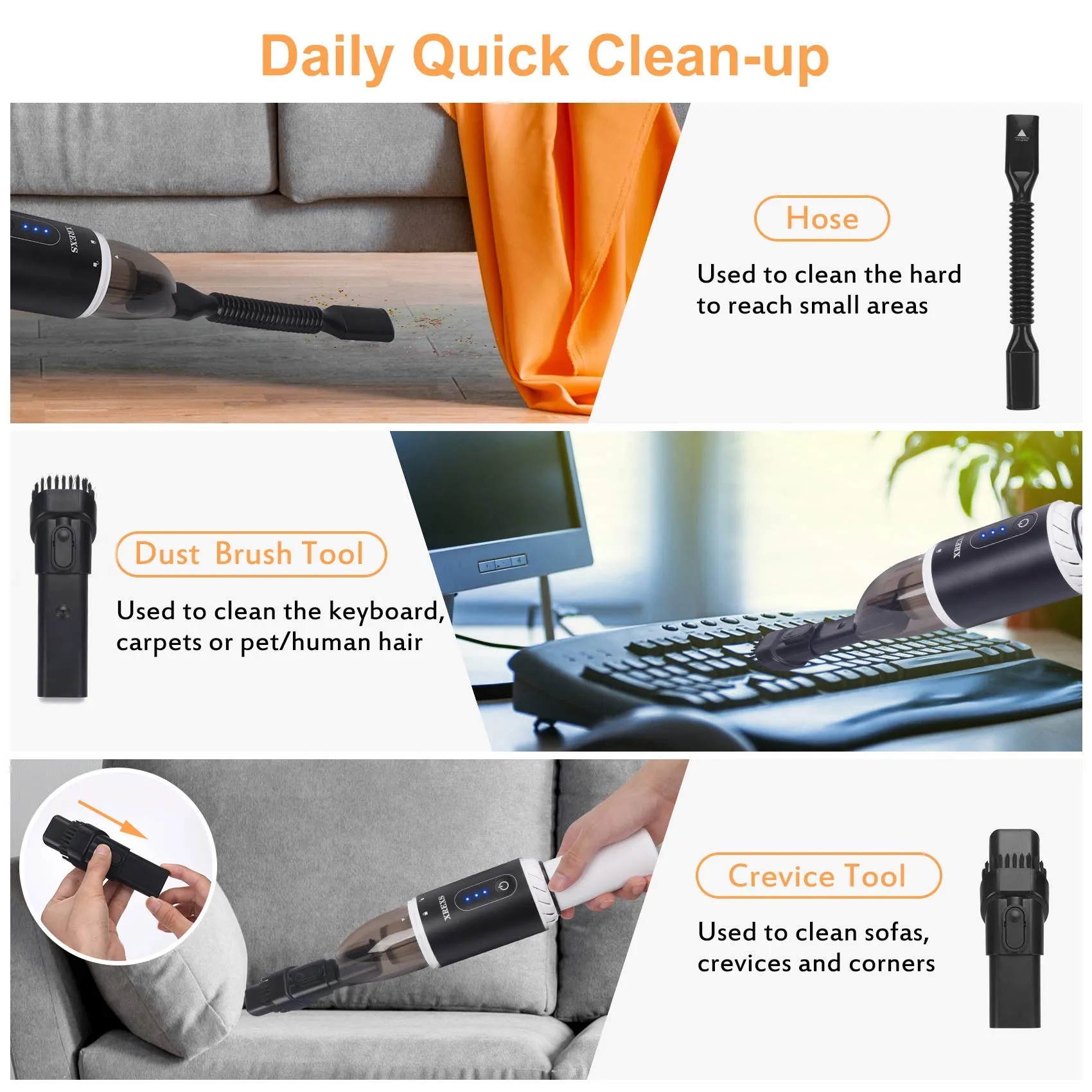 XREXS Cordless Handheld Vacuum Cleaner for Home & Car, 8000Pa Suction, Lightweight, Rechargeable 3 XREXS Cordless Handheld Vacuum Cleaner for Home & Car, 8000Pa Suction, Lightweight, Rechargeable - Image 3